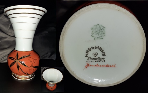 Porzellan-Vase Gerold & Co., eingeprägte Modellnummer 4372 Tettau Bayern Hagemann Porzellan Manufaktur Handmalerei